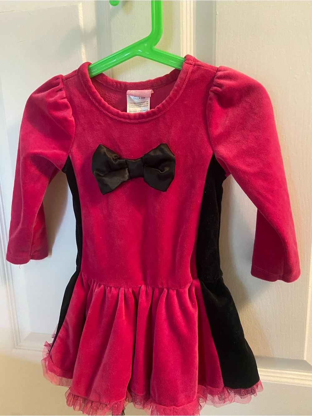Nannette Hot Pink Velvet Dress with Black Bow